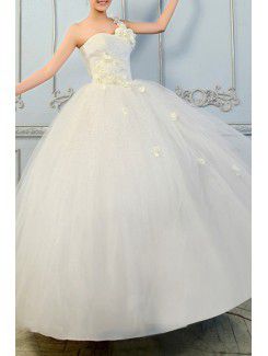Discount Satin Strapless Sweep Train Ball Gown Wedding Dress with Beading